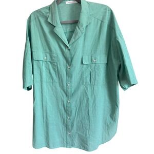 American Holic Mint Green Pinstripe Short Sleeve Button Down Shirt Camp Collar